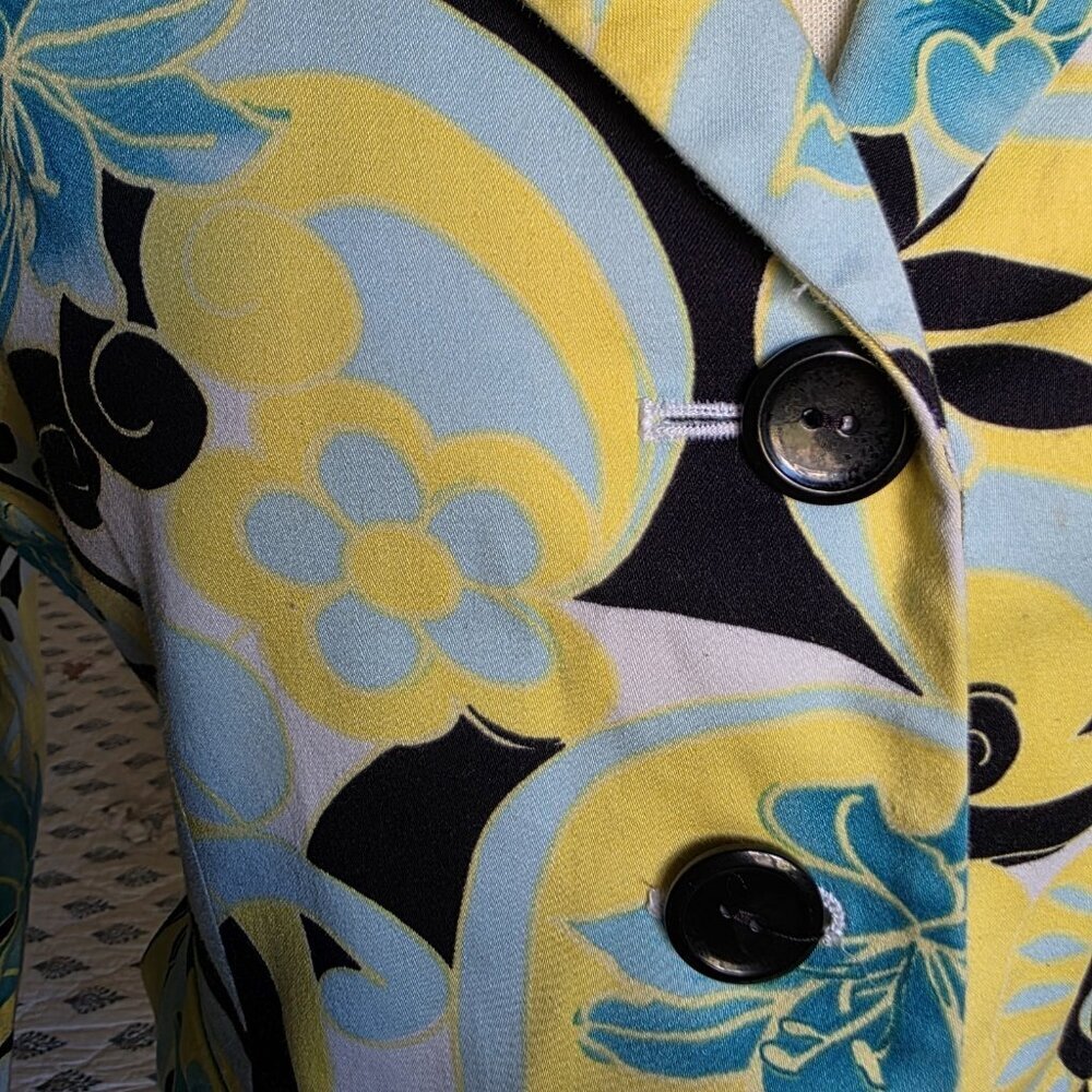 Tahari Arthur S. Levine Vintage Floral Blazer 12P Blue Yellow Botanical Cotton - Picture 15 of 16